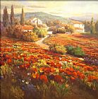 Roberto Lombardi Red Poppy Hill painting